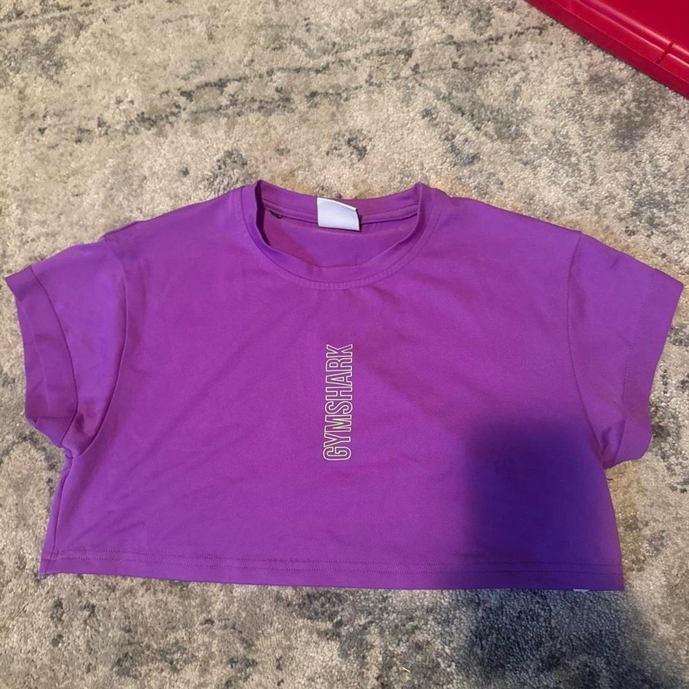 Gymshark Womens Purple Graphic Logo Short Sleeve Cropped Gym Training Top XS